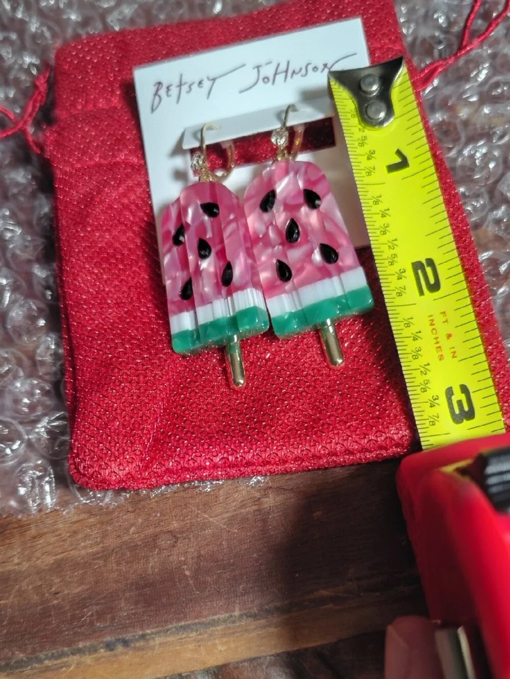 Betsey Johnson Pink Watermelon Popsicle Dangle Earrings (Gold Hooks)